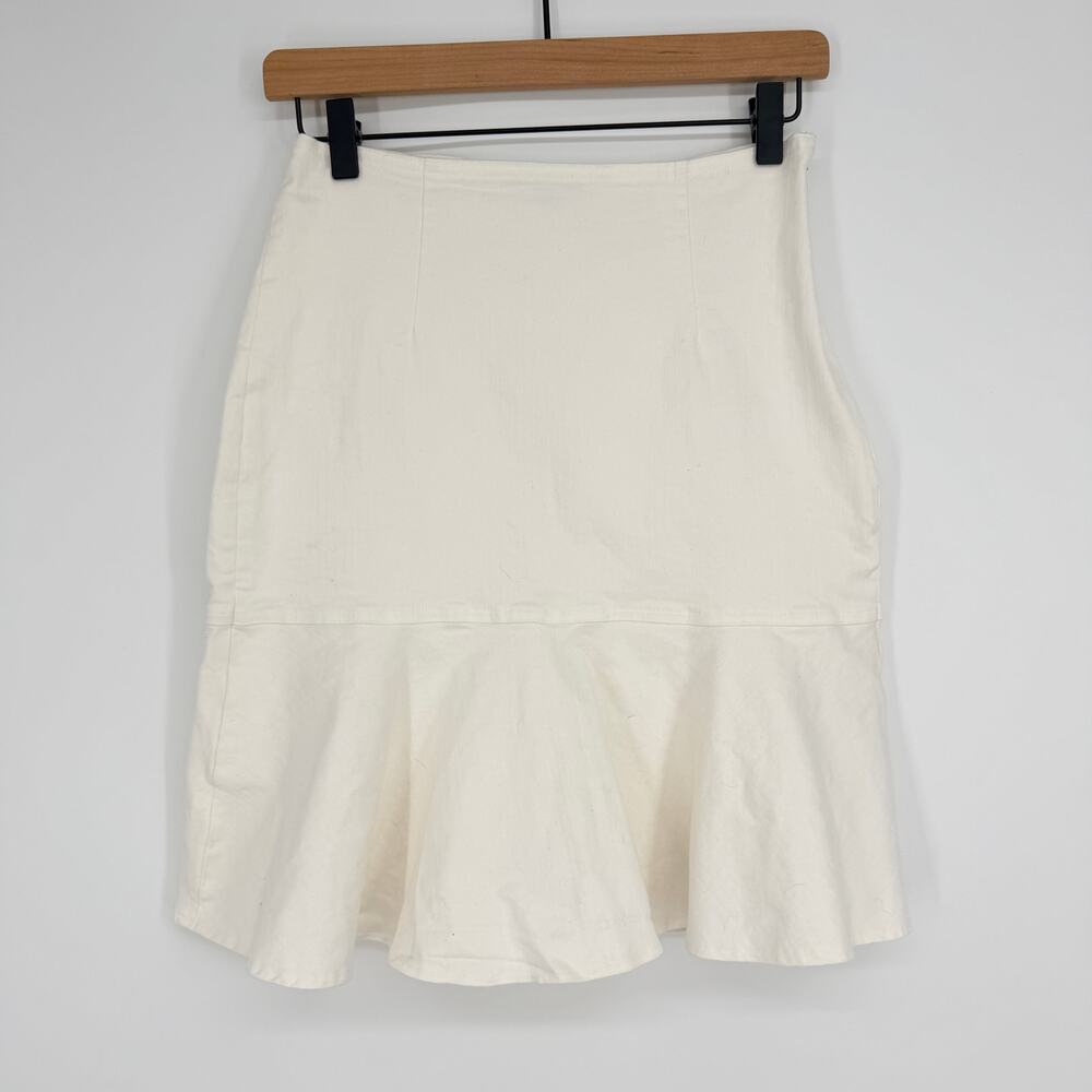 Thakoon Collective White Stretch Denim Fit and Flare Mini Skirt Womens 4 - Picture 2 of 8